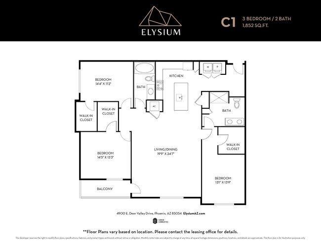 C1 - 3 Bedrooms / 2 Bath 1155 1155 floor plan